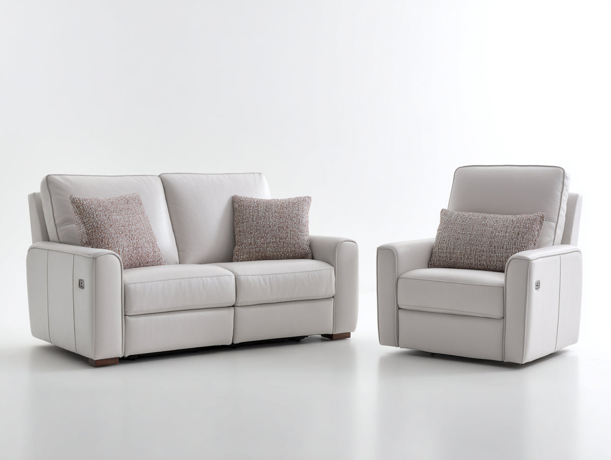 Ensemble de canapés - Cuir synthétique - 177x94x97 cm - Blanc perle - Style moderne avec relaxation électrique