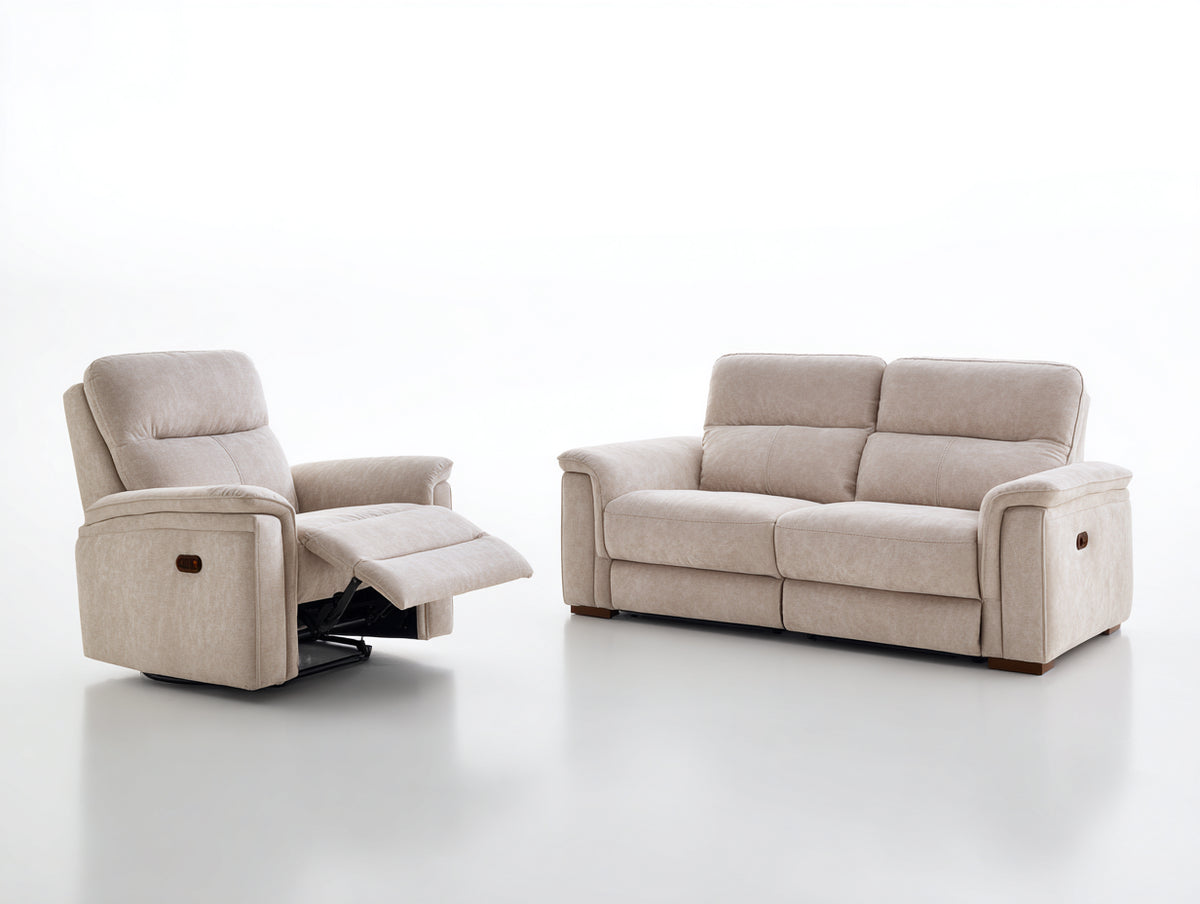 Ensemble de canapés - Tissu - 182x96x101 cm - Beige clair - Style contemporain avec relaxation électrique et repose-pieds extensible