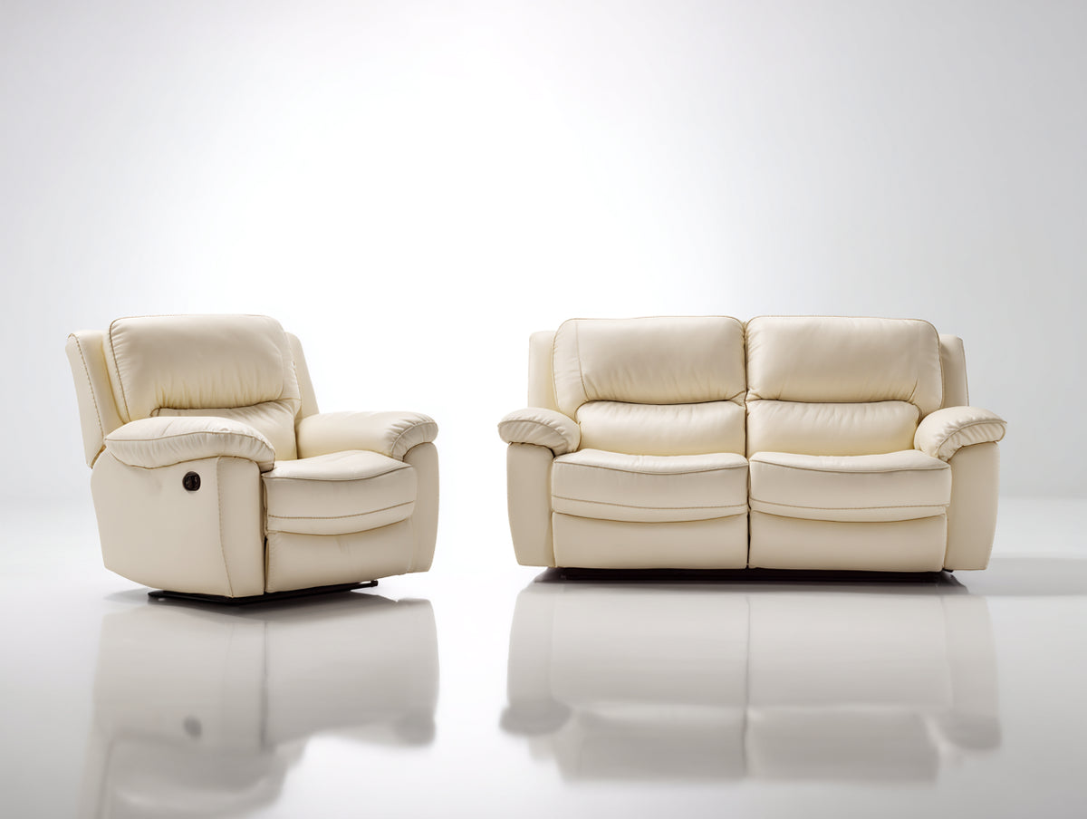 Ensemble de canapés - Cuir synthétique - 177x96x101 cm - Ivoire - Style contemporain avec relaxation électrique