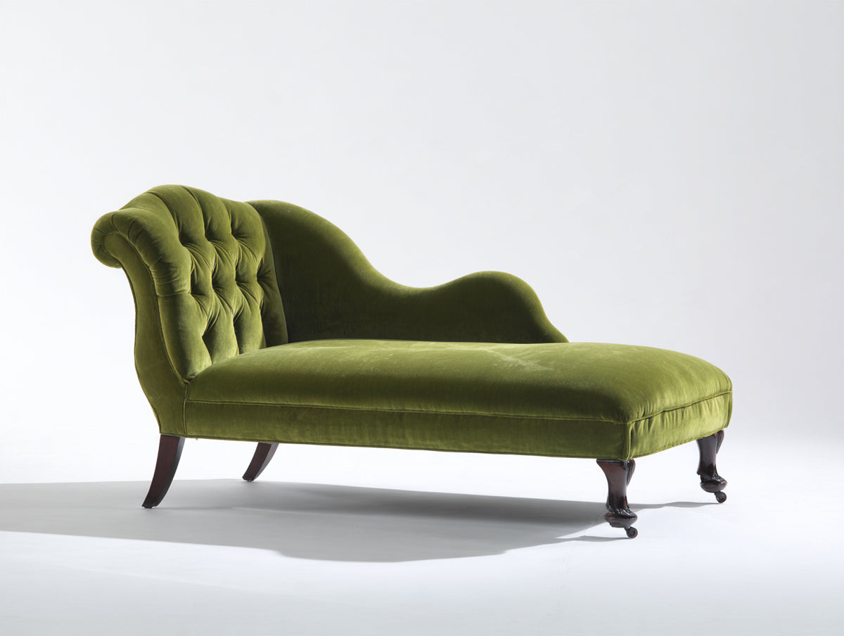Chaise longue - Velours - 175x76x87 cm - Vert olive - Style vintage capitonné