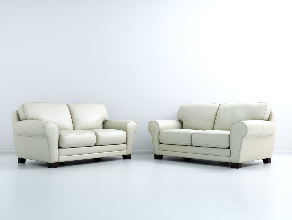 Ensemble de canapés - Cuir synthétique - 176x93x91 cm - Blanc crème - Style classique avec accoudoirs arrondis