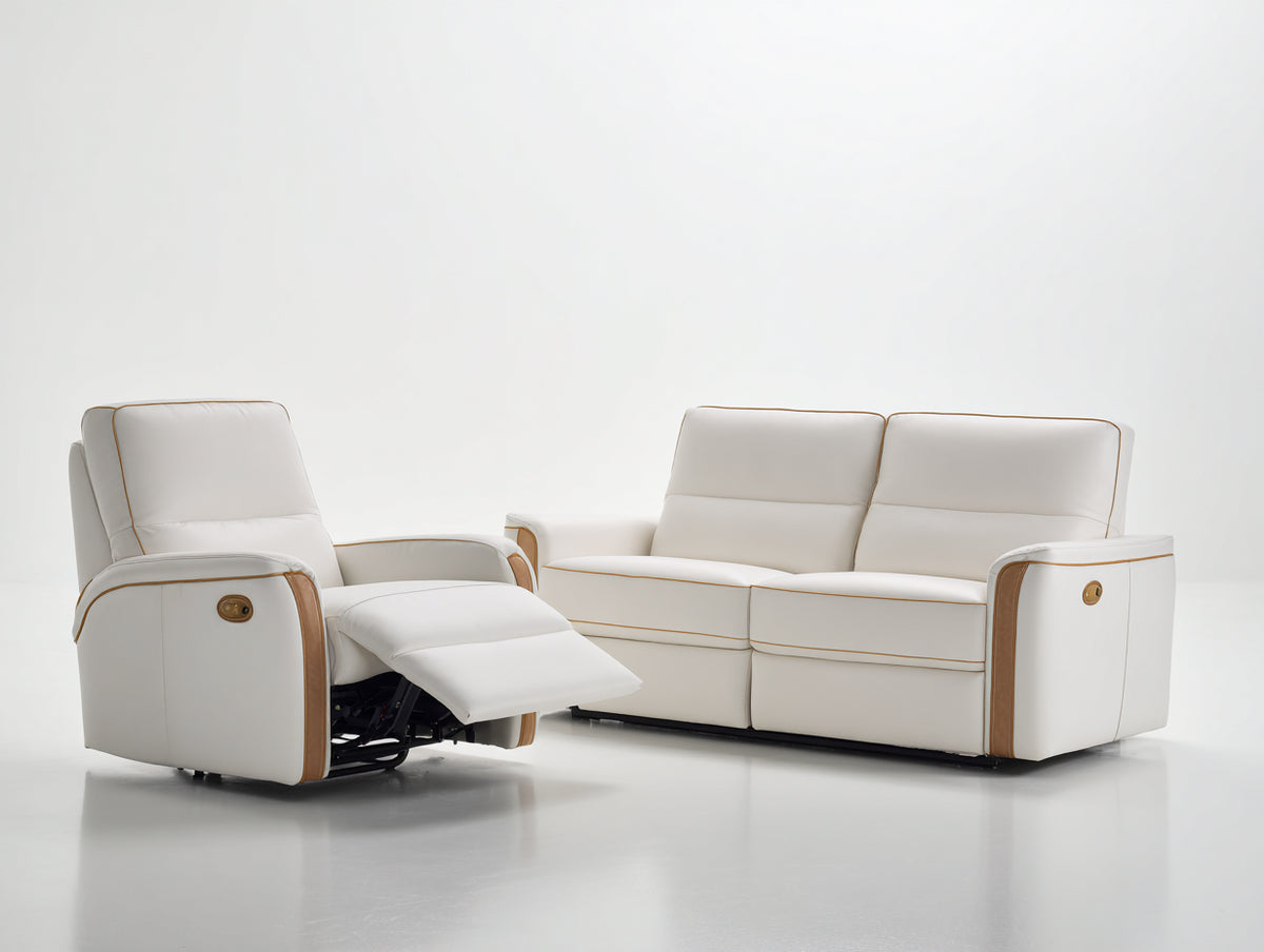 Ensemble de canapés - Cuir synthétique - 181x98x103 cm - Blanc ivoire - Style contemporain avec relaxation électrique et repose-pieds extensible