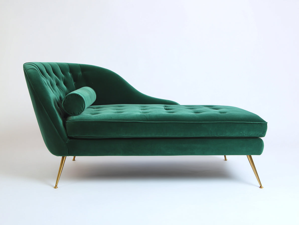 Chaise longue - Velours - 168x72x82 cm - Vert émeraude - Style moderne capitonné