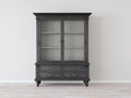 Bibliothèque - Bois-verre - 118x45x198 cm - Gris anthracite - Style classique avec portes vitrées et tiroirs