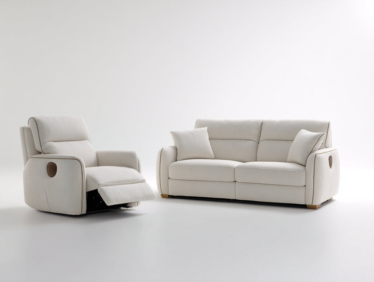Ensemble de canapés - Tissu - 180x95x101 cm - Beige clair - Style contemporain avec relaxation électrique et repose-pieds extensible