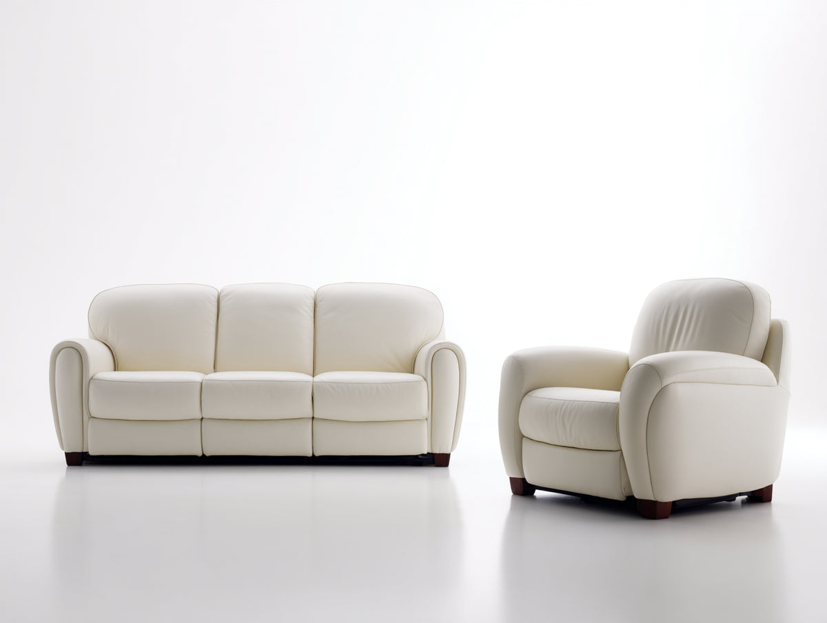 Ensemble de canapés - Cuir synthétique - 216x94x96 cm - Blanc ivoire - Style classique avec accoudoirs arrondis