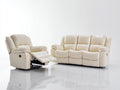 Ensemble de canapés - Cuir synthétique - 225x102x106 cm - Blanc crème - Style contemporain avec relaxation électrique et repose-pieds extensible