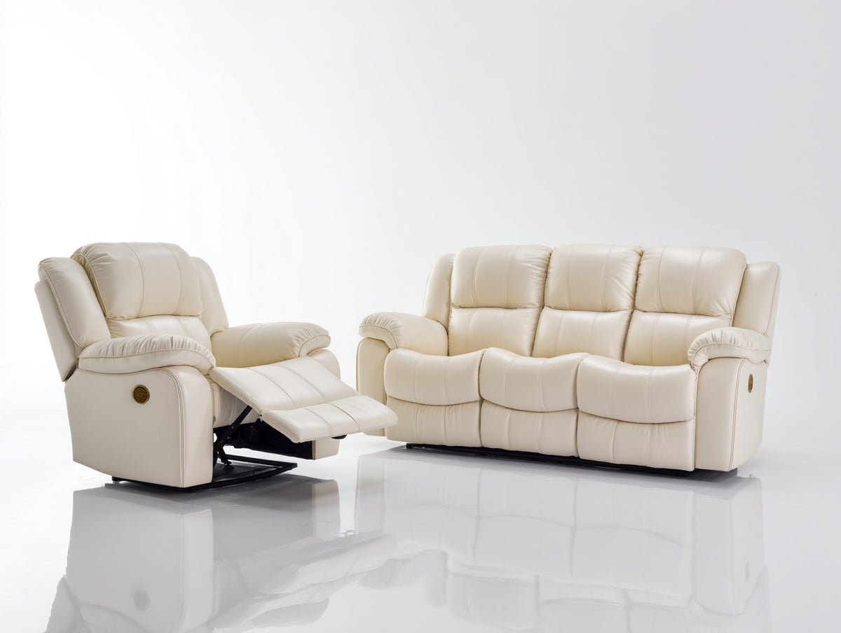 Ensemble de canapés - Cuir synthétique - 225x102x106 cm - Blanc crème - Style contemporain avec relaxation électrique et repose-pieds extensible