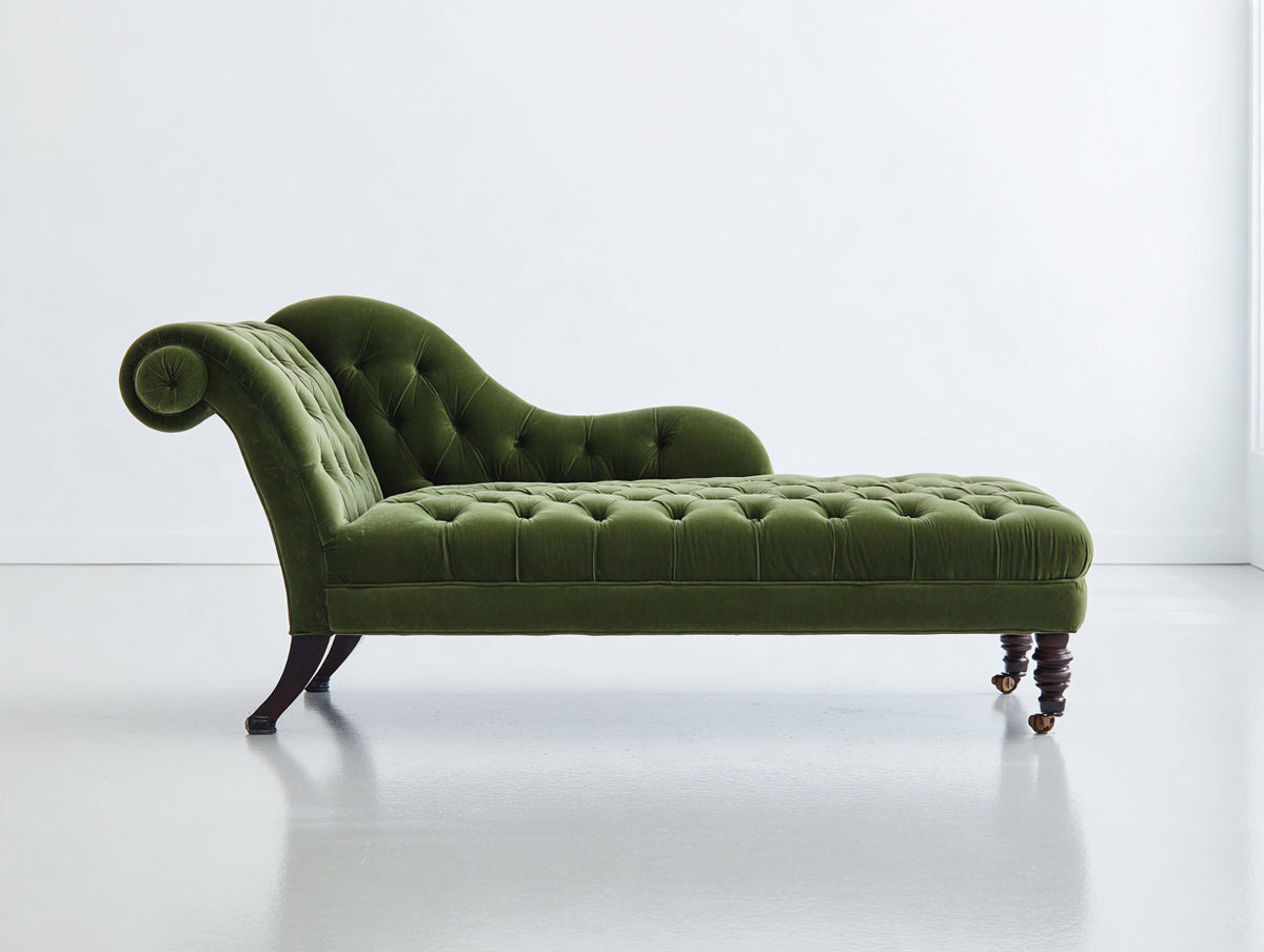Chaise longue - Velours - 182x78x89 cm - Vert olive foncé - Style victorien capitonné