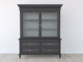 Bibliothèque - Bois-verre - 126x47x205 cm - Gris foncé - Style traditionnel avec portes vitrées et tiroirs