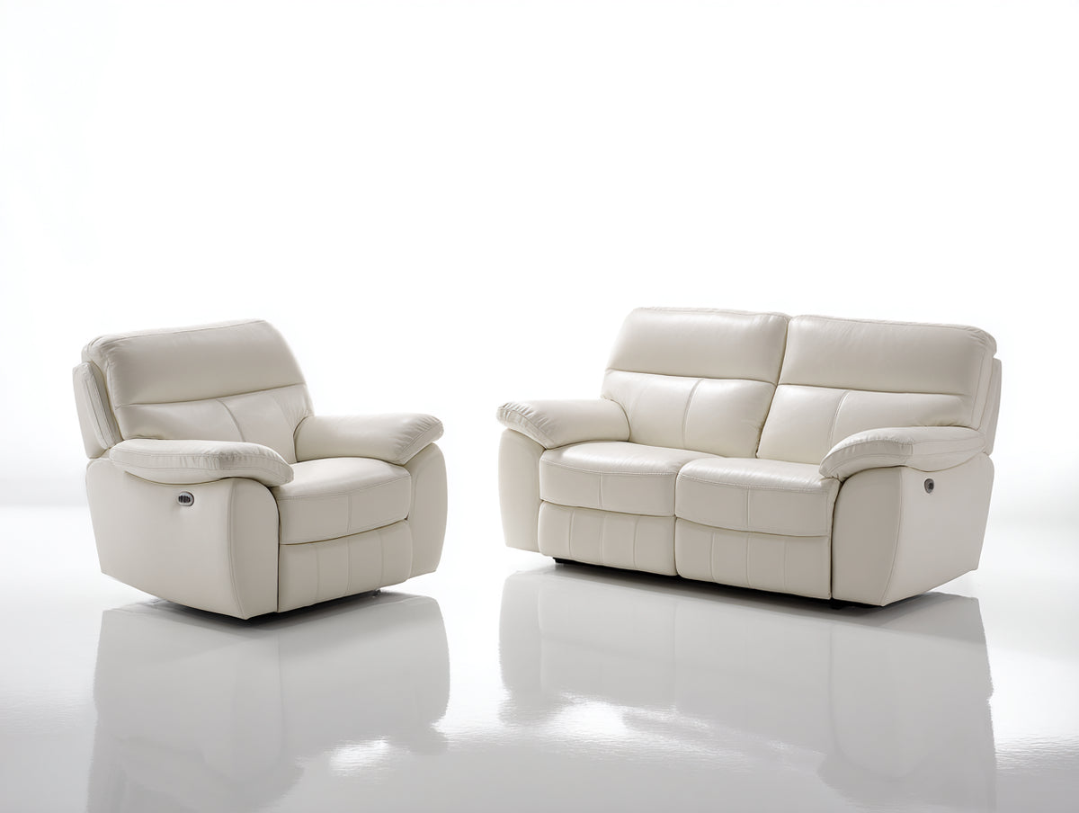 Ensemble de canapés - Cuir synthétique - 180x98x103 cm - Blanc perle - Style moderne avec relaxation électrique