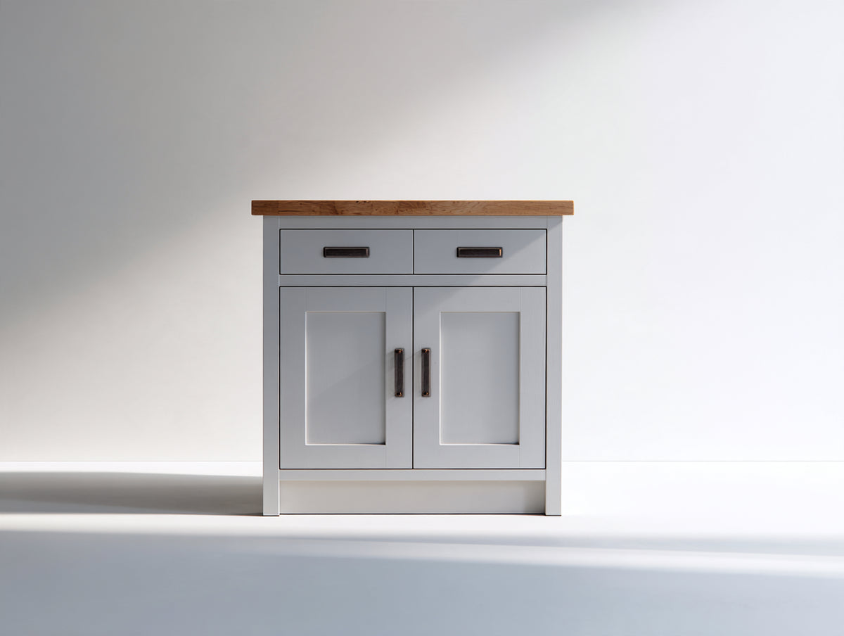 Buffet - Bois - 92x42x96 cm - Gris clair-Bois naturel - Style campagne moderne